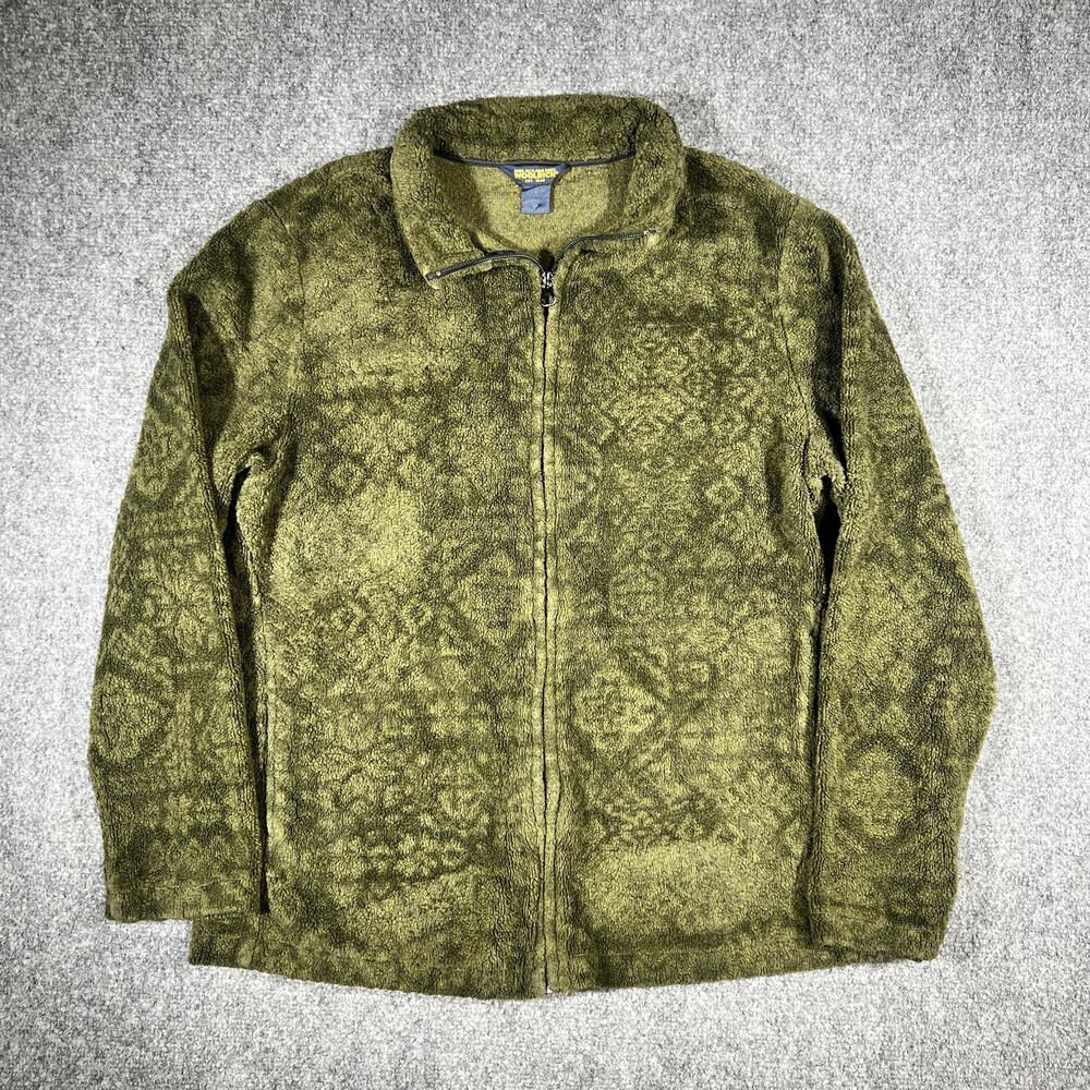 Woolrich Olive Green Embossed Sherpa Fleece Full Zip Jacket Medium